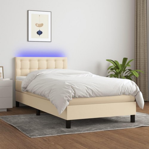 Kontinentalseng med LED-lys 80×200 cm - stof, cremefarvet