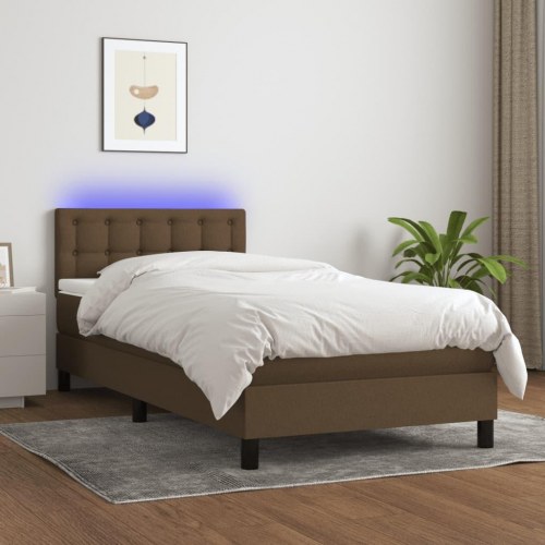 Kontinentalseng med LED-lys 90×200 cm - stof, mørkebrun
