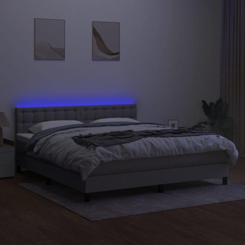 Kontinentalseng med LED-lys 160×200 cm - stof, lysegrå