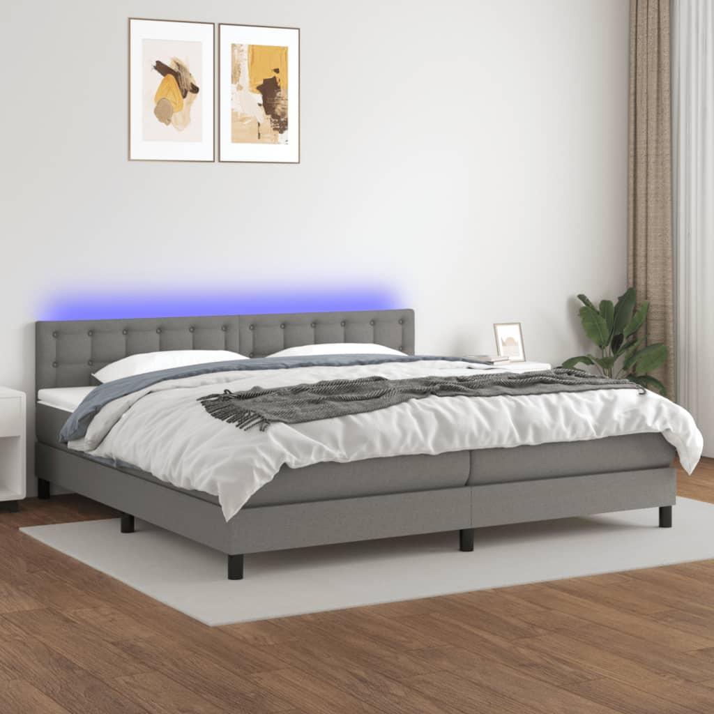 Kontinentalseng med LED-lys 200x200 cm - stof, mørkegrå