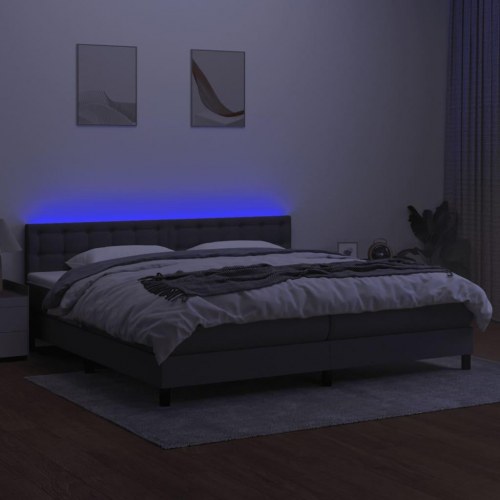 Kontinentalseng med LED-lys 200x200 cm - stof, mørkegrå