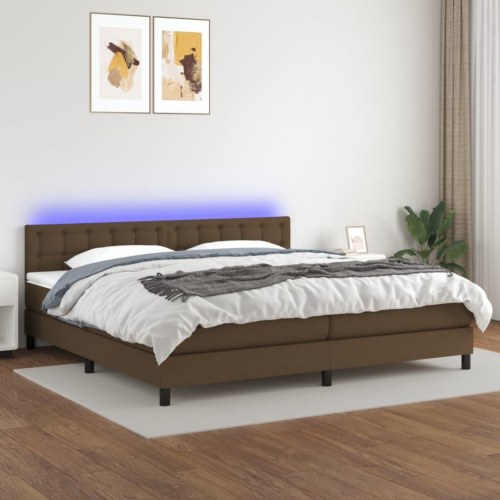 Kontinentalseng med LED-lys 200×200 cm - stof, mørkebrun