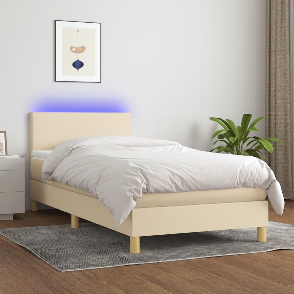 Kontinentalseng Med LED-lys Stof - Creme / 90 X 190 cm / Med ensartet mønster
