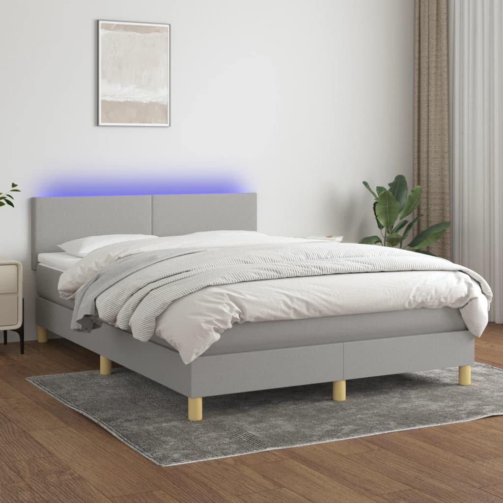 Kontinentalseng Med Led-Lys Stof Lysegrå - Med ensartet mønster / 140 x 190 cm
