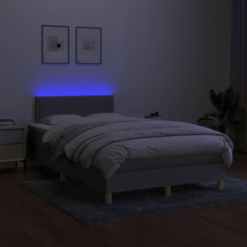 Kontinentalseng med LED-lys 120×200 cm - stof, lysegrå
