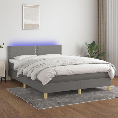 Kontinentalseng med LED-lys 140×200 cm - stof, mørkegrå