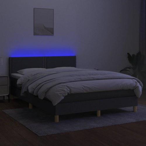 Kontinentalseng med LED-lys 140×200 cm - stof, mørkegrå
