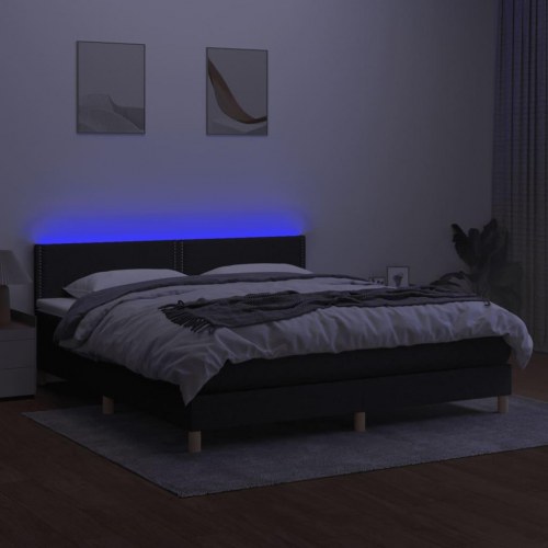 Kontinentalseng med LED-lys 160 × 200 cm - stof, sort