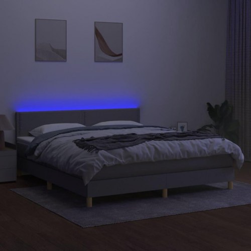 Kontinentalseng med LED-lys 180×200 cm - stof, lysegrå