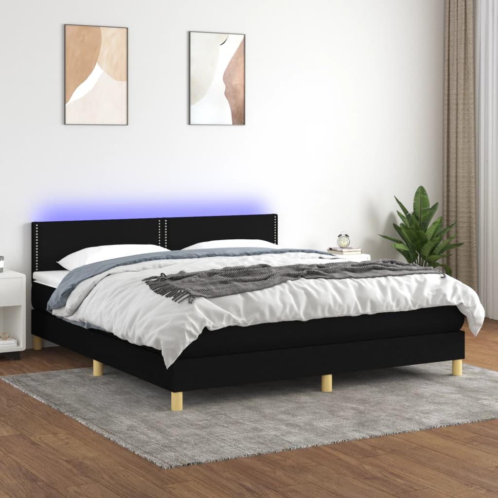 Kontinentalseng Med LED-lys Stof - Sort / 180 X 200 cm / Ensfarvet med søm