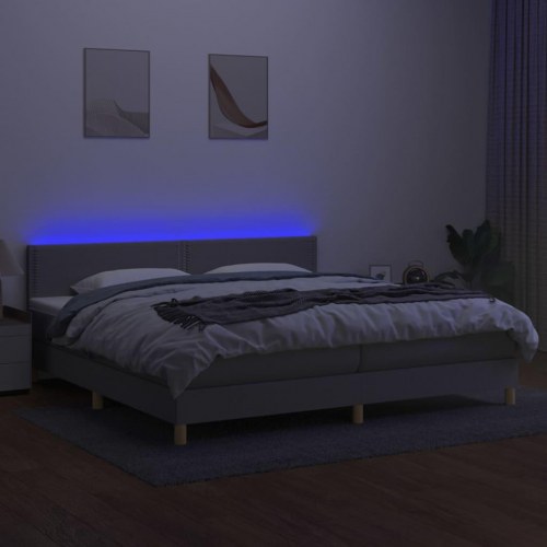 Kontinentalseng med LED-lys 200×200 cm - stof, lysegrå