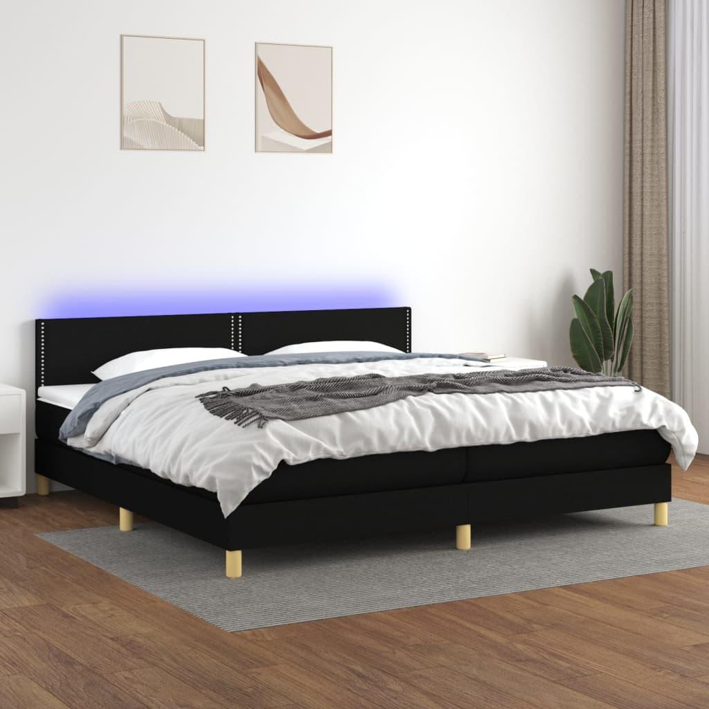 Kontinentalseng Med LED-lys Stof - Sort / 200 X 200 cm / Ensfarvet med søm