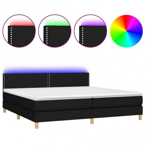 Kontinentalseng med LED-lys 200×200 cm - stof, sort
