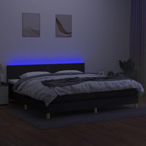 Kontinentalseng med LED-lys 200×200 cm - stof, sort