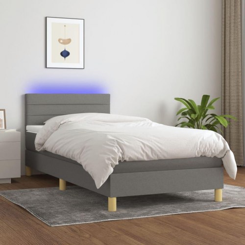 Kontinentalseng med LED-lys - 80×200 cm, stof mørkegrå