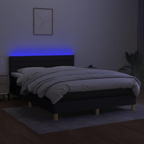 Kontinentalseng med LED-lys 140x200 cm - stof, sort
