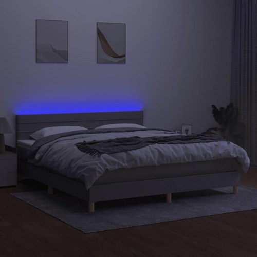 Kontinentalseng med LED-lys 180×200 cm - stof, lysegrå