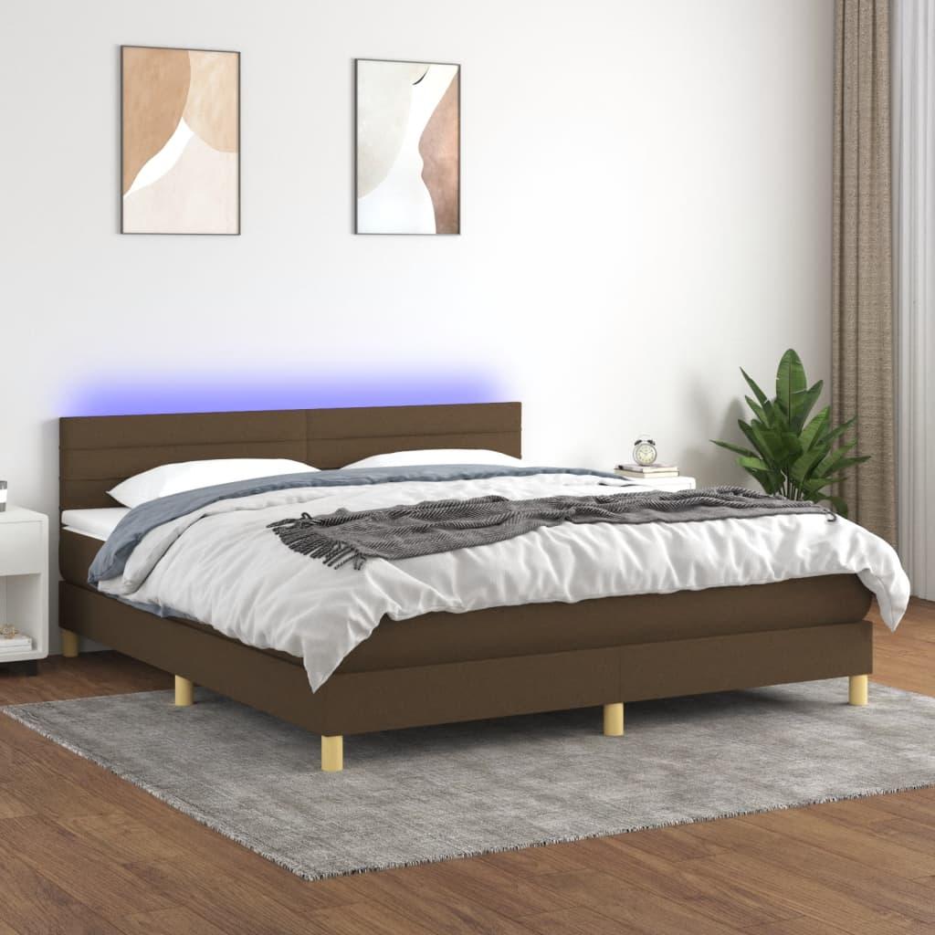 Kontinentalseng med LED-lys 180 × 200 cm - stof, mørkebrun
