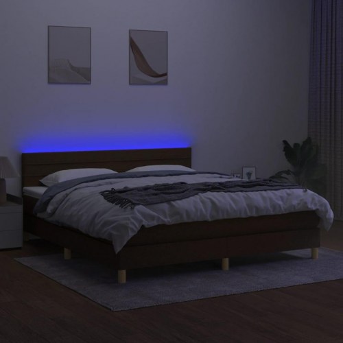 Kontinentalseng med LED-lys 180 × 200 cm - stof, mørkebrun