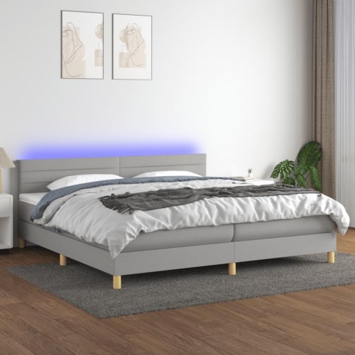 Kontinentalseng med LED-lys 200×200 cm - stof, lysegrå
