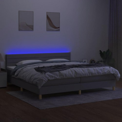 Kontinentalseng med LED-lys 200×200 cm - stof, lysegrå