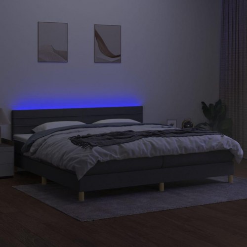 Kontinentalseng med LED-lys 200x200 cm - stof, mørkegrå