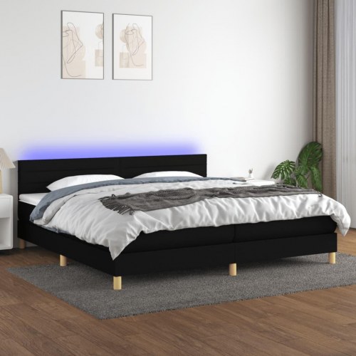 Kontinentalseng med LED-lys 200×200 cm - stof, sort