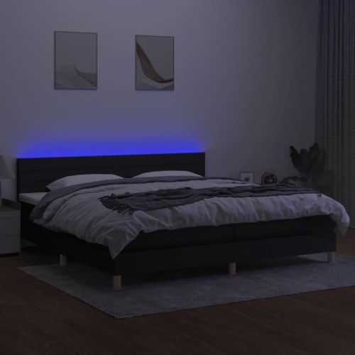 Kontinentalseng med LED-lys 200×200 cm - stof, sort