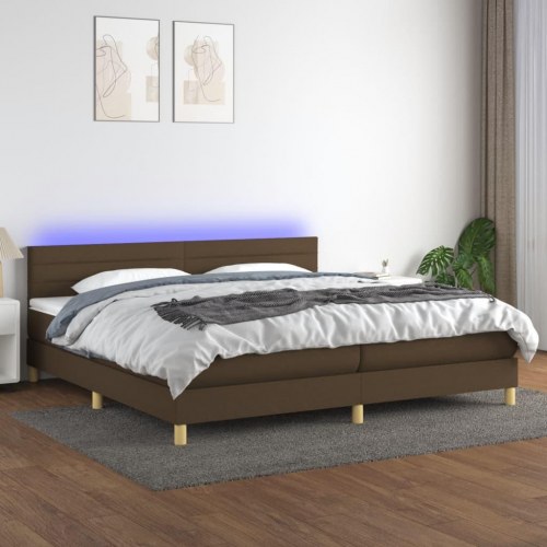 Kontinentalseng med LED-lys 200×200 cm - stof, mørkebrun