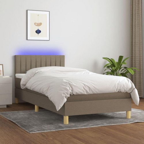 Kontinentalseng med LED-lys 90×200 cm - stof, gråbrun