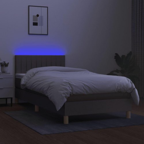 Kontinentalseng med LED-lys 90×200 cm - stof, gråbrun