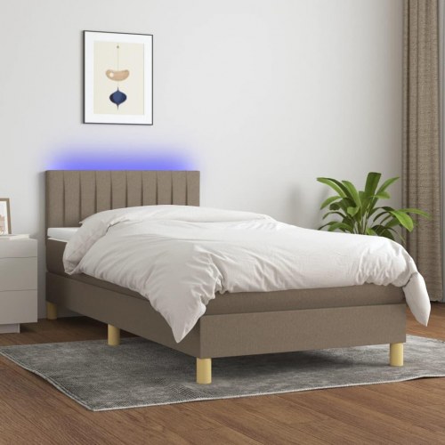 Kontinentalseng med LED-lys 100×200 cm - stof, gråbrun