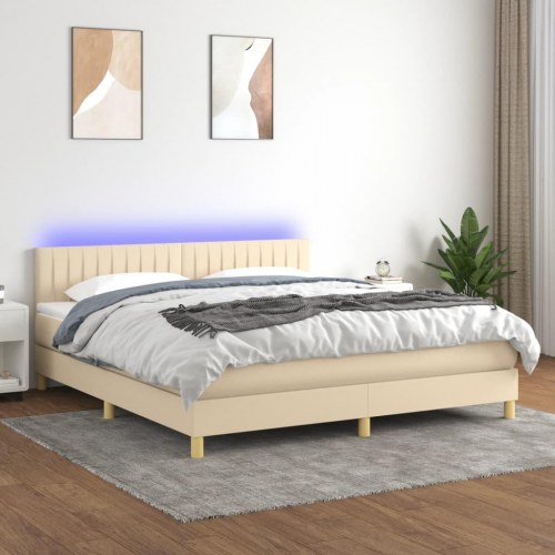Kontinentalseng med LED-lys 160×200 cm - stof, cremefarvet