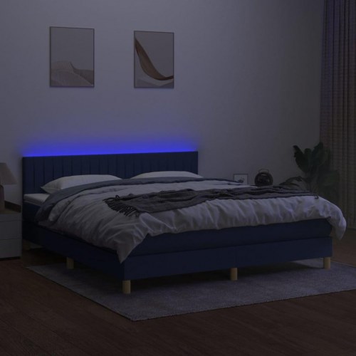 Kontinentalseng med LED-lys 160×200 cm - stof, blå