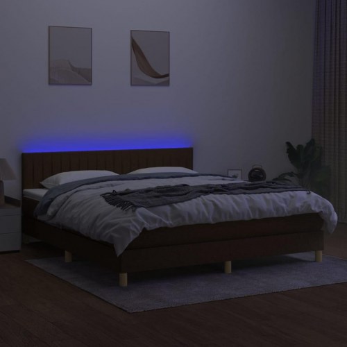 Kontinentalseng med LED-lys 180 x 200 cm - stof, mørkebrun