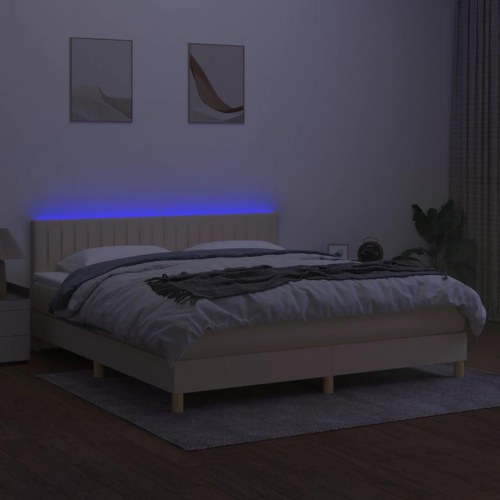 Kontinentalseng med LED-lys 180×200 cm - stof, cremefarvet