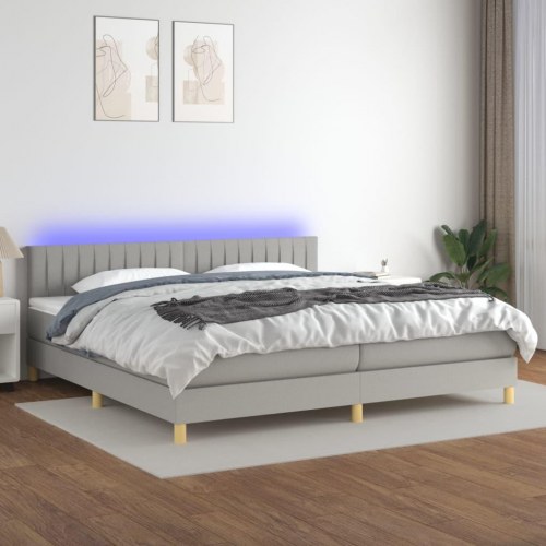 Kontinentalseng med LED-lys 200x200 cm - stof, lysegrå