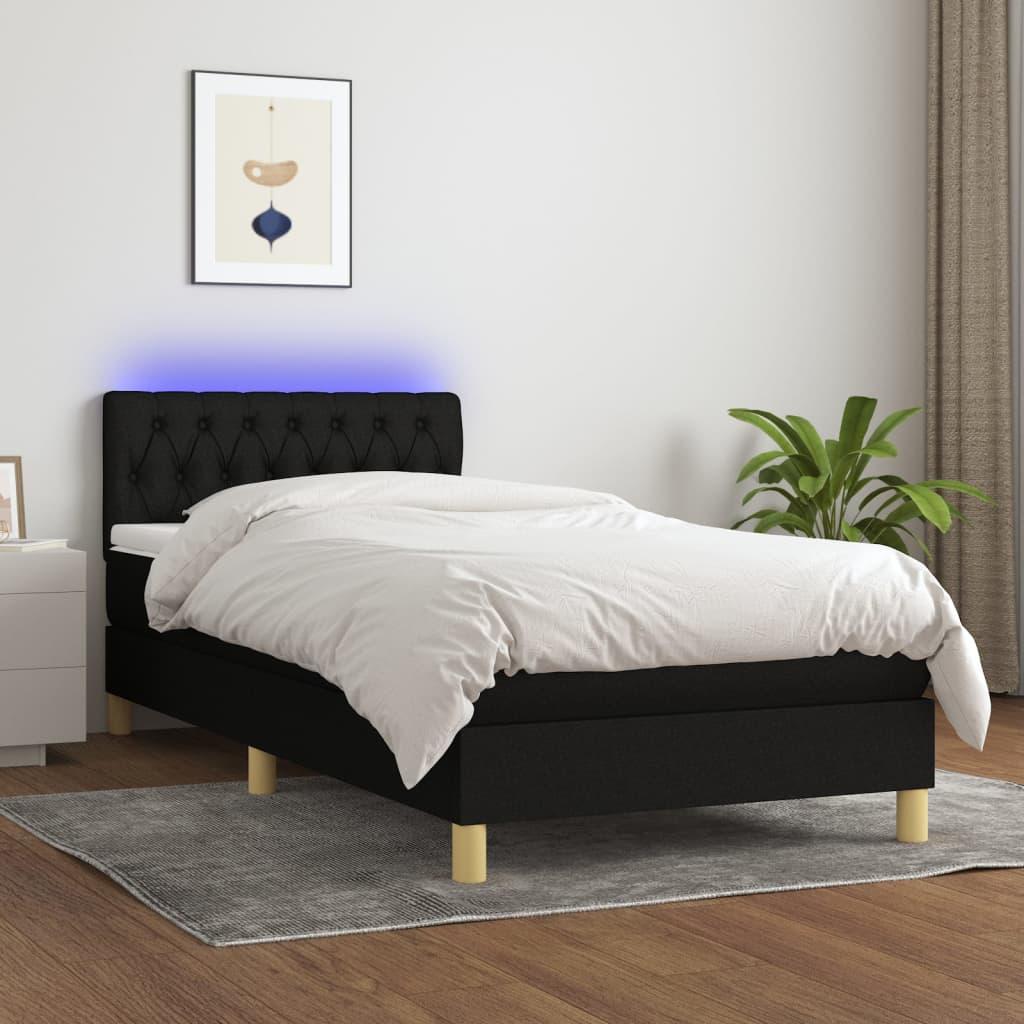 Kontinentalseng Med LED-lys Stof - Sort / 90 X 200 cm / Med pynteknapper