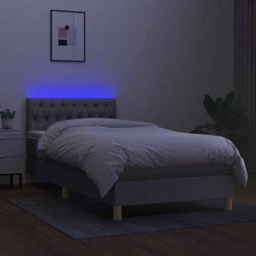 Kontinentalseng med LED-lys 100×200 cm - stof, lysegrå