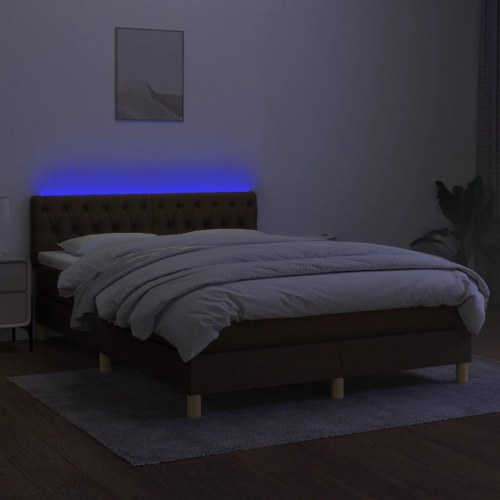 Kontinentalseng med LED-lys 140×190 cm - stof, mørkebrun