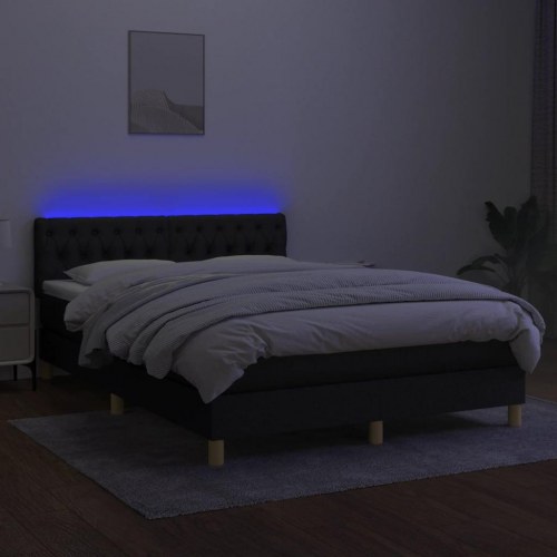 Kontinentalseng med LED-lys 140x200 cm - stof, sort