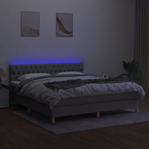 Kontinentalseng med LED-lys - 180 x 200 cm, stof, lysegrå