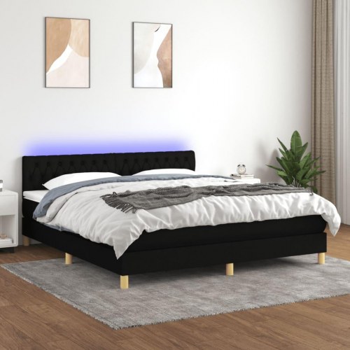 Kontinentalseng med LED-lys 180×200 cm - stof, sort