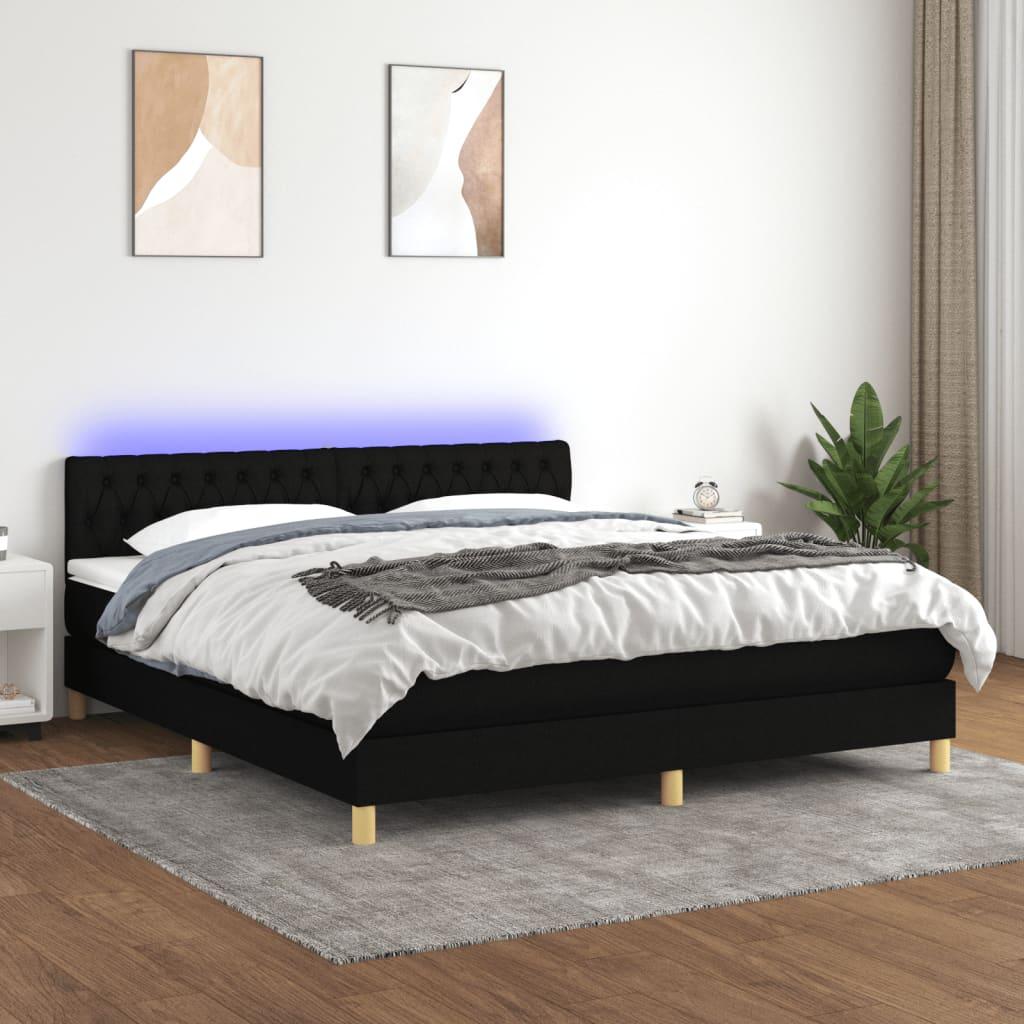 Kontinentalseng med LED-lys 180×200 cm - stof, sort