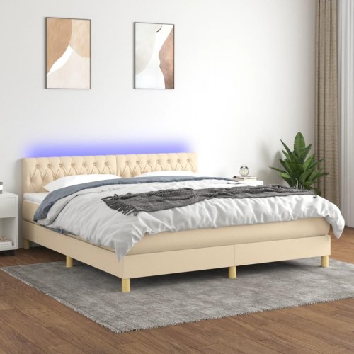 Kontinentalseng med LED-lys 180x200 cm - stof, cremefarvet