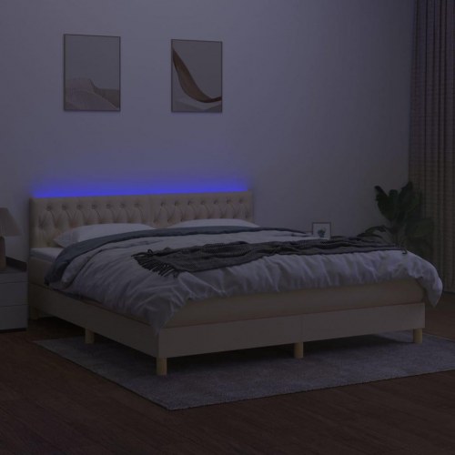 Kontinentalseng med LED-lys 180x200 cm - stof, cremefarvet