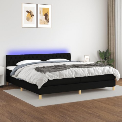 Kontinentalseng med LED-lys 200 x 200 cm - stof, sort