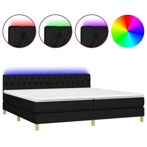 Kontinentalseng med LED-lys 200 x 200 cm - stof, sort
