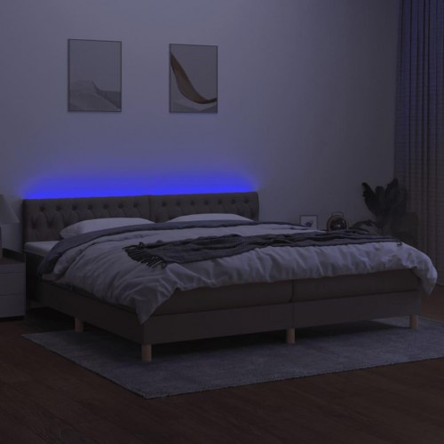 Kontinentalseng med LED-lys 200x200 cm - stof gråbrun