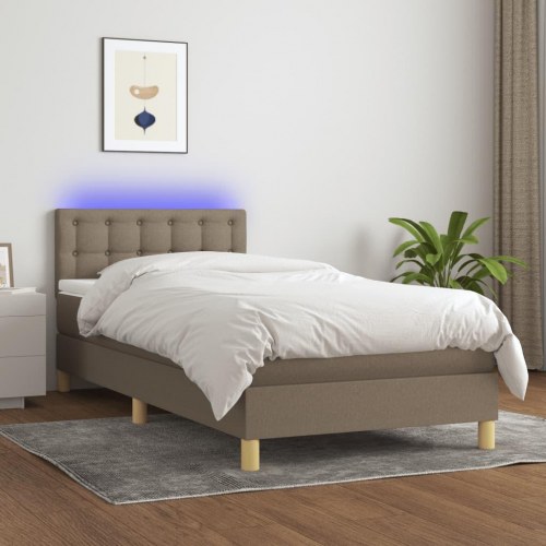 Kontinentalseng med LED-lys 100×200 cm - stof, gråbrun